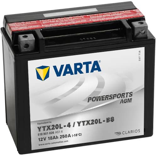 Акумулатор VARTA POWERSPORTS AGM 518 901 026 YTX20L-BS 18AH 250A 12V R+