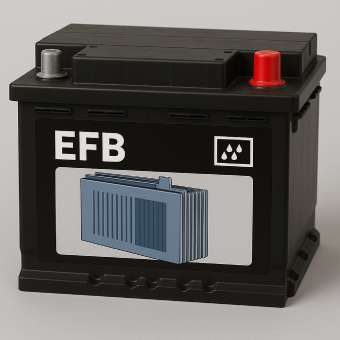 EFB акумулатор с илюстрация на структурата на плочите.